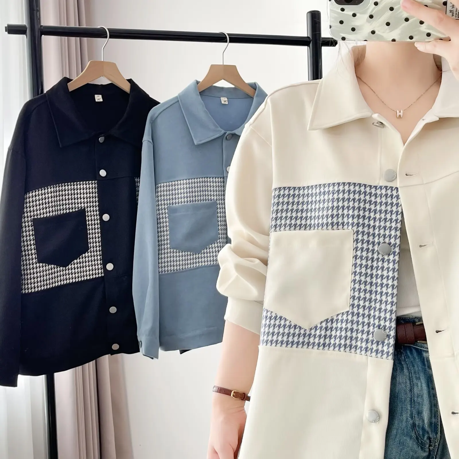 Fashion Plus Size Women's Shirt Jacket New Autumn Style Plaid Patchwork Lapel Stylish Long Sleeve OUTERWEAR 685