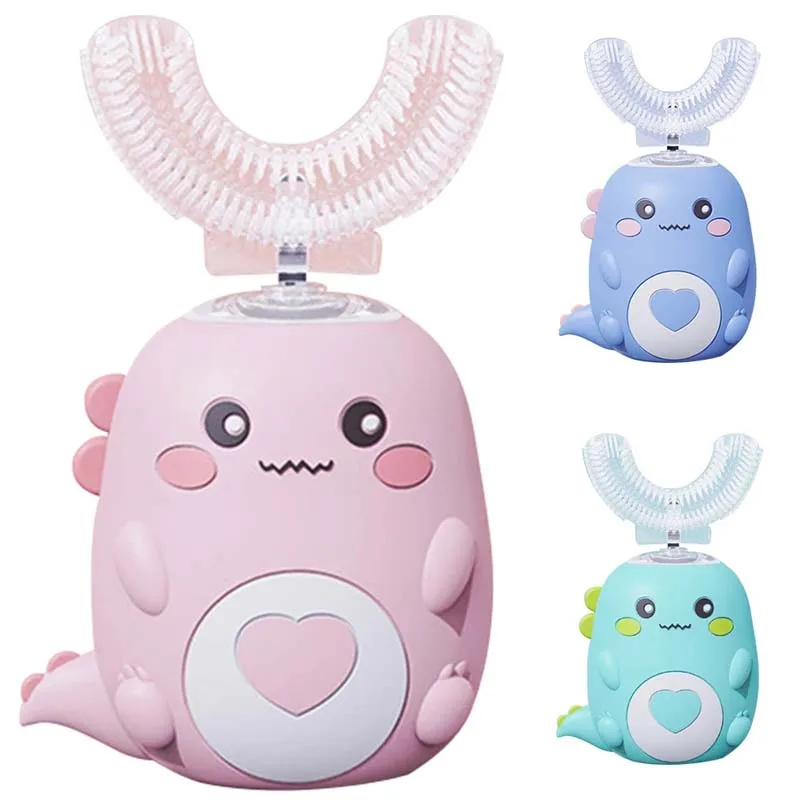 전동 어린이 칫솔 실리콘 어린이용 360도 자동 USB 충전식 스마트 어린이 칫솔 U자형