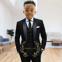 Costume formel bleu marine pour garçons, veste, pantalon, gilet, ensemble 3 pièces, châle, Blazer à revers pour enfants, costumes de smoking de mariage, vêtements de 2 à 16 ans 2
