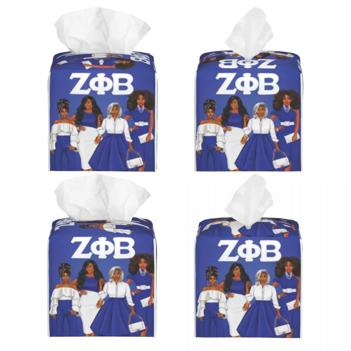 Custom Zeta Phi Beta Sorority Tissue Box Cover Square PU Leather ZOB Facial Tissues Holder for Office 2