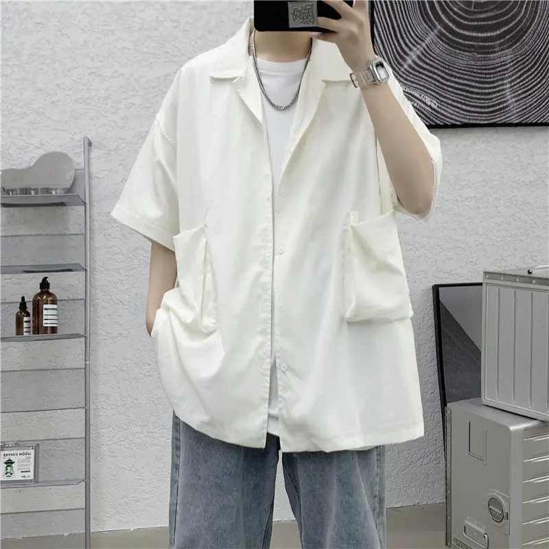 

E-BAIHUI Summer Solid White Shirt Men Japan Style Spring and Summer Men Shirts Student Casual Loose Korean Version Men Clothing