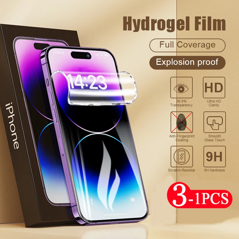 

3/1pcs soft full cover Soft Hydrogel film for iPhone 11 12 13 Mini 14 Plus 15 Pro X XS Max XR protective phone screen protector