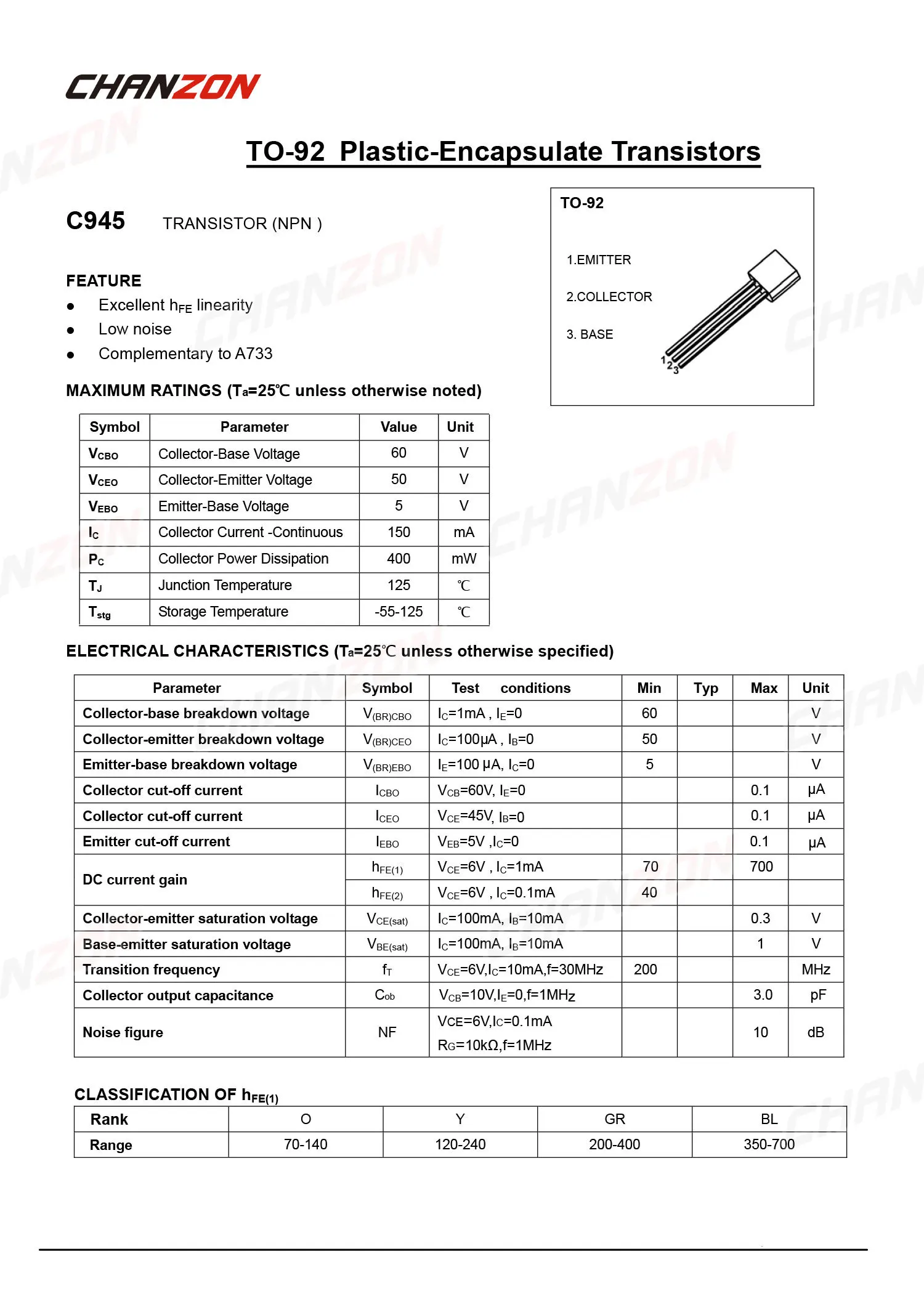 Chanzon 2SC3355 NPN Transistor – TO-92 Pack Of 50pcs, High-Frequency Amplifier - View #7