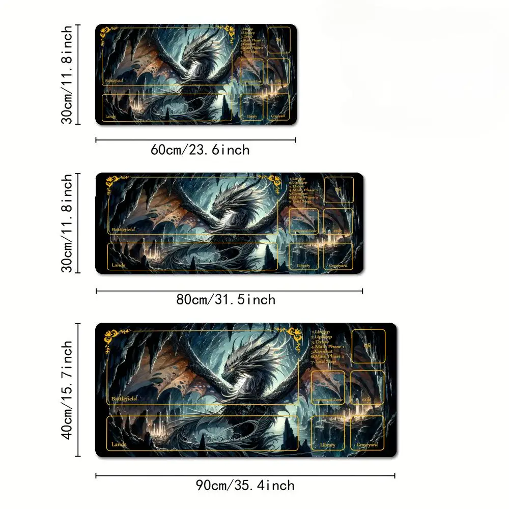 Dragon-Themed Durable Playmat with Stitched Edges - Anti-Slip Desk Mat (35x60cm)