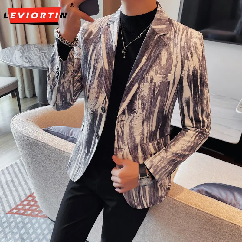 

Осенне-зимний трендовый мужской костюм с принтом, Модный повседневный деловой облегающий свадебный банкет, женское платье, куртка