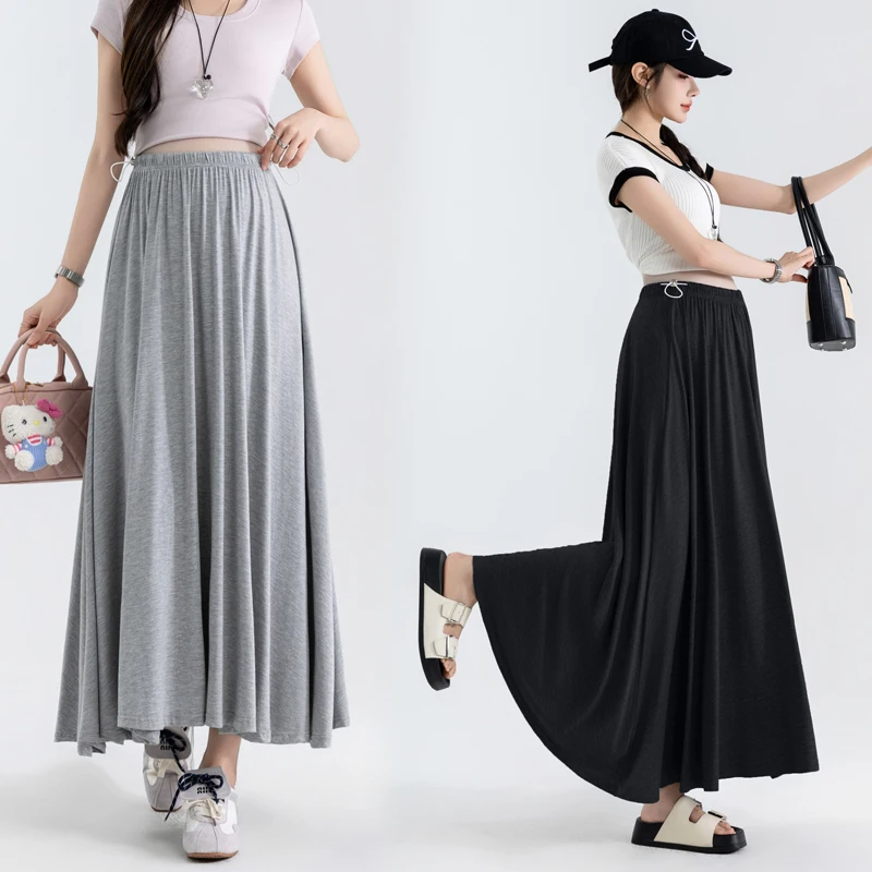 Korean Style Summer Stretchy Maternity Skirt Plus Size Drawstring High Waist Pregnant Woman Modal Flared Skirts Draped Skirts