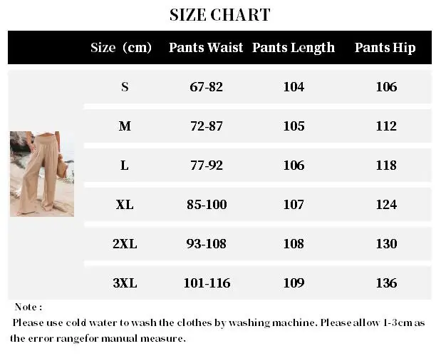 Simple Wide-Leg Casual Loose Pants Size Chart