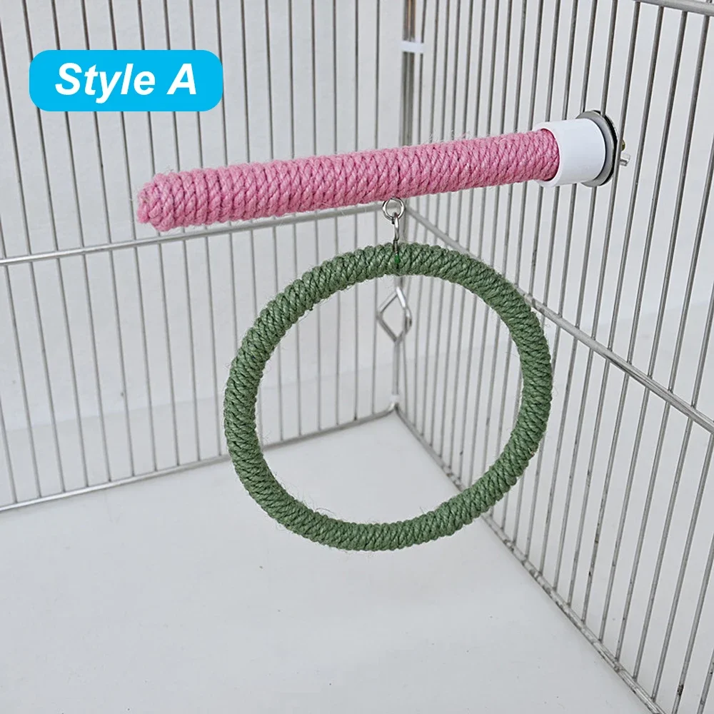 Linen Rope Pet Bird Parrot Stand Toy Chewing Bite Toy Parrot Perch Hanging Cage Swing Rope Ring Stand Climb Bird Supplies