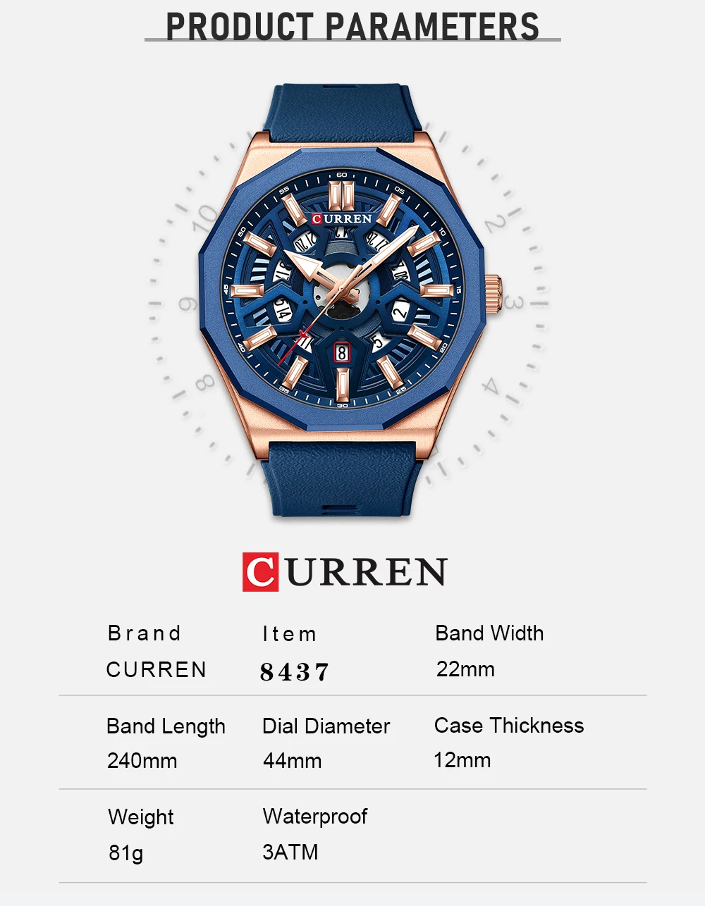 Curren-Relógio multifuncional original masculino, alta qualidade, pulseira