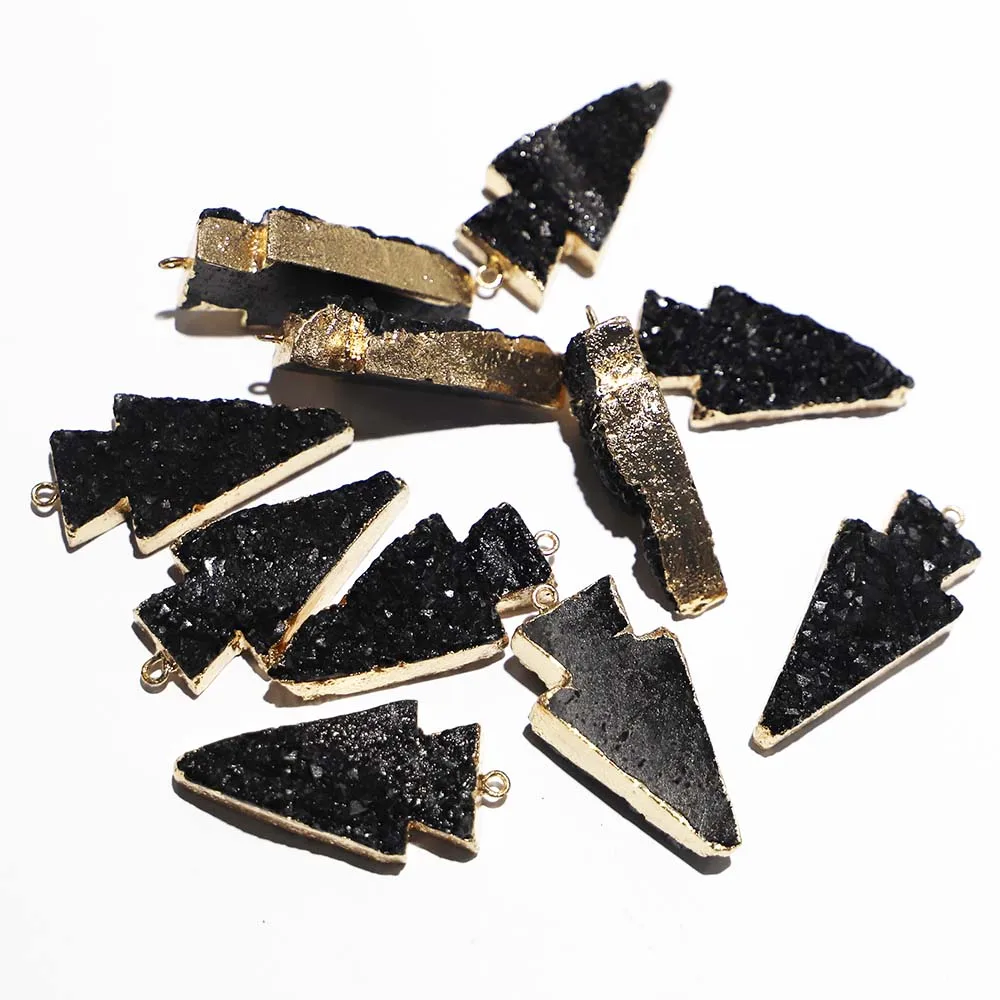 

Natural Stone Black Crystal Teeth Cluster Arrow Necklace Pendants Ruggedly Fashion Charms DIY Jewelry Accessories Wholesale 6Pcs