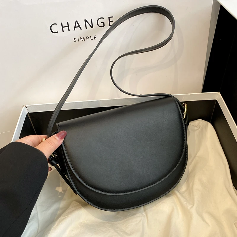 Retro einfarbige Satteltasche, hochwertiges Leder, Umhängetaschen für Frauen, 2025, neue einfache Damen-Umhängetasche, Designer-Handtaschen