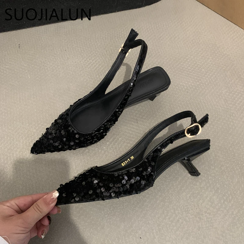 Women Sandal Fashion Pointed Toe Shallow Slip On Elegant Slingback Shoes Med Heel Pumps Shoes women sandals,women high heels