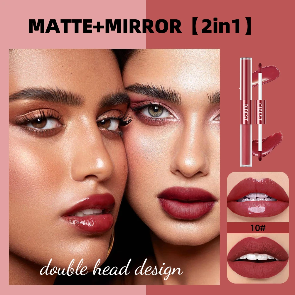 2 In 1 Matte Liquid Lipstick And Mirror Lipgloss Cosmetic Waterproof Lip Glaze Double Head Long-lasting Lip Tint Makeup lip gloss lip makeup lip glaze lip tint
