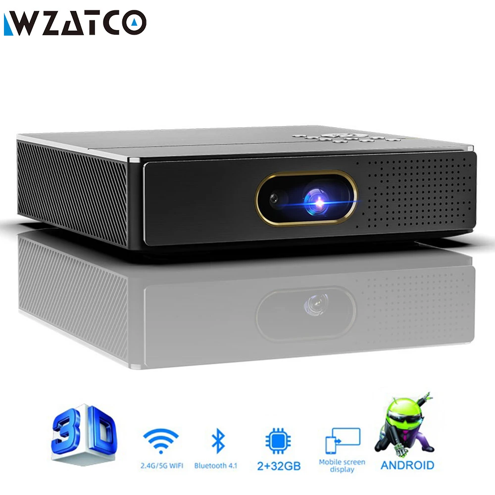 WZATCO S5 HD 4K Real 3D DLP Projector with Zoom, Auto Keystone,Android 9.0 WiFi LED Smart Portable Proyector Bluetooth Airplay sony projector