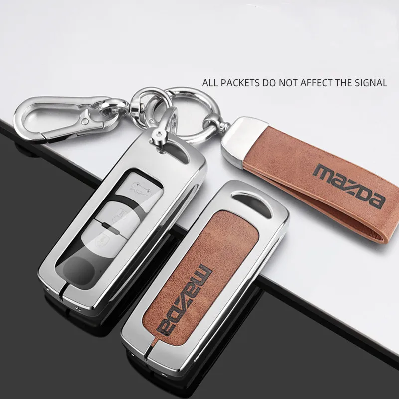 

234 Buttons Alloy Car Key Case Cover Leather Rope Keychain For Mazda 2 3 6 Atenza Axela Demio CX5 CX-3 CX7 CX-9 Car Accessories