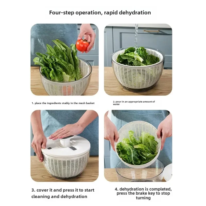 Large Capacity Vegetable and Fruit Dehydrator Home Use Press Type Water Removal Tool Kitchen Small Tool Salad Basket Draining