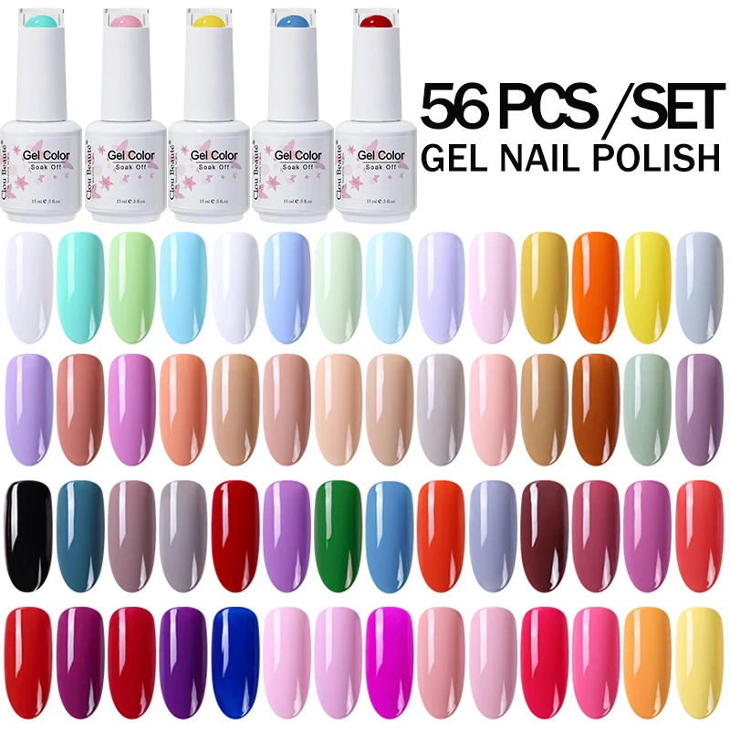 Clou Beaute 15ml Nail Gel Polish Set 56 Colors Vernis Semi Permanent UV LED Manicure Hybrid Varnishes Glue Nail Art Supplies