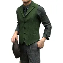 

Men's Suit Vest Herringbone Groomsman Waistcoat Slim Business Sleeveless Steampunk Waistcoat Жилет мужской