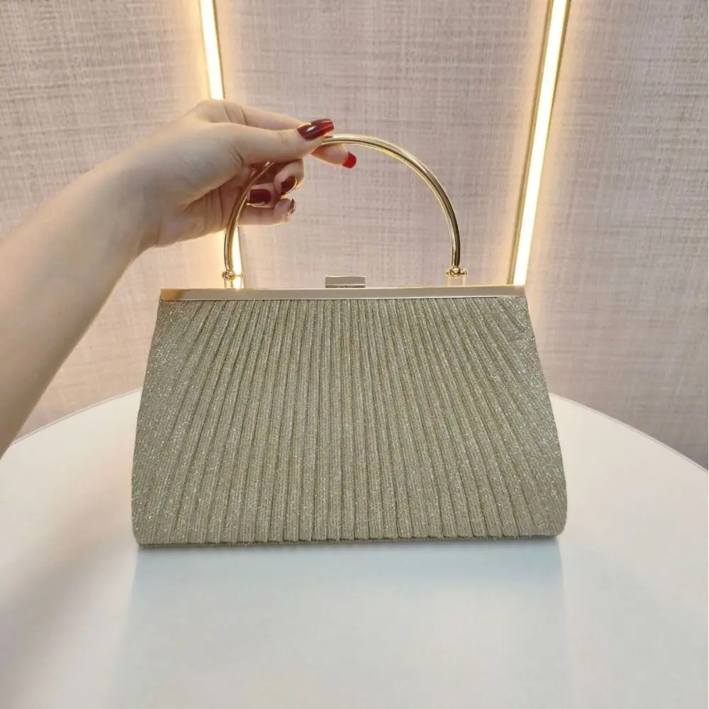 Borsa a Tracolla Elegante da Donna, Borsetta da Sera di Lusso con Glitter, Borsa a Catena Plissettata per Cene Estive - immagine 4