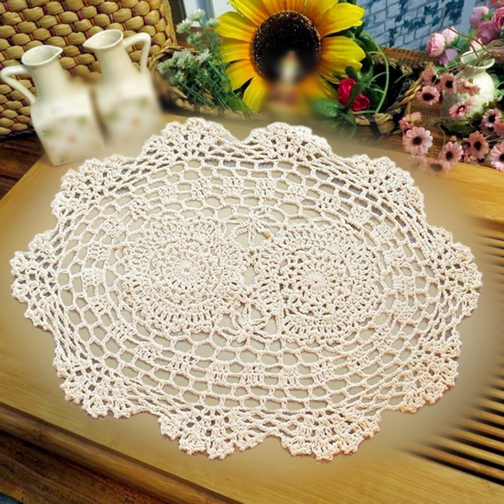 

2022 Table Mat 25 * 35cm Beige/White Cotton Lace Doilies Floral Lace Doilies Floral Oval Placemat Table Decoration