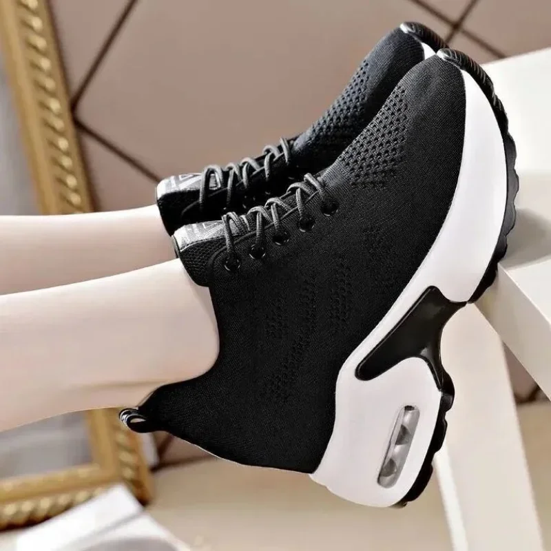 

New Women's Mesh Breathable Casual Sneakers Women Platform Heels Wedges Height Increasing Knitted Ladies Vulcanized Sport Shoes