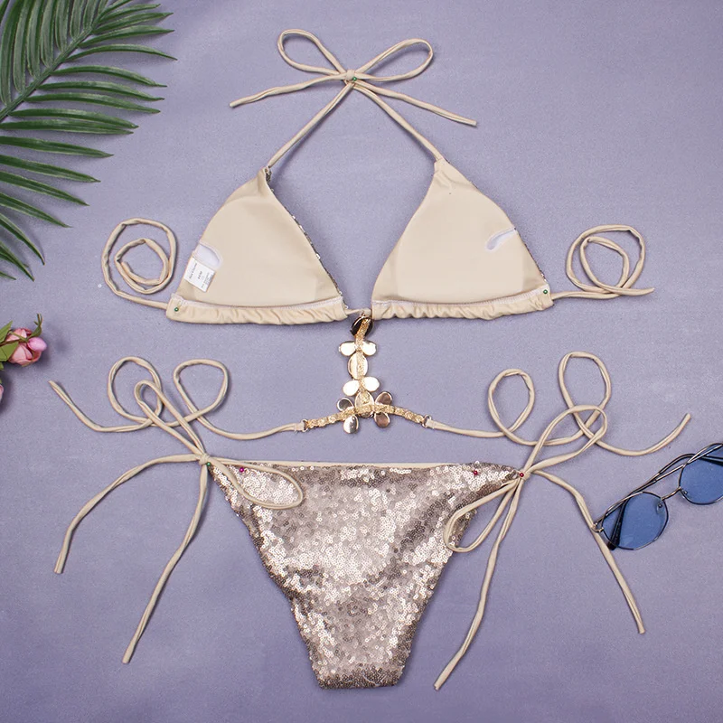 Rhinestone Bikini Swimsuit - Sexy Push-Up Swimwear for Women