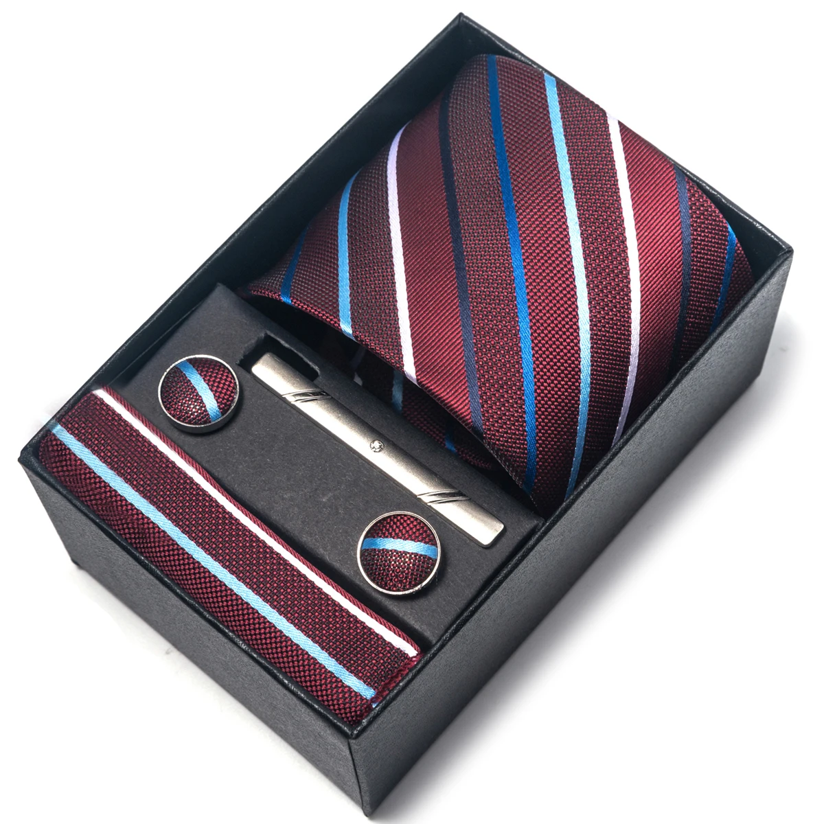 

Tie Men Gift Brand 100% Silk Tie Pocket Squares Cufflink Set Necktie Box Gray Man Dot Wedding Accessories Fit Group