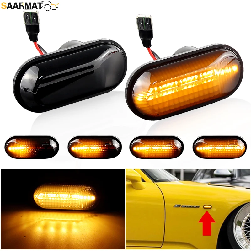 2pcs Dynamic LED Side Marker Lights Turn Signal Car Accessories For Honda Prelude CRX S2000 Integra Fit Del Sol Acura Civic 1
