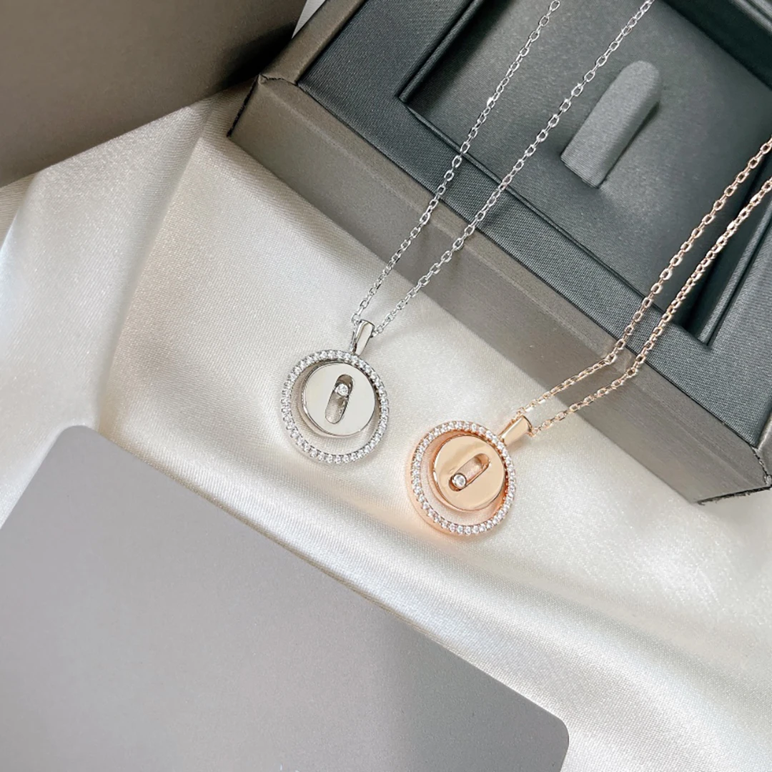 S925 sterling silver circular rotatable plaque, fashionable couple symbol necklace, Chinese temple lighting wishes for peace
