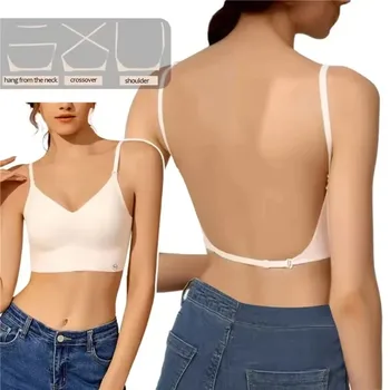 Fashion Nylon Cotton Women's Invisible Bra No Steel Frame Backless U Plunge Bras Breathable Brassiere Women Girls 1