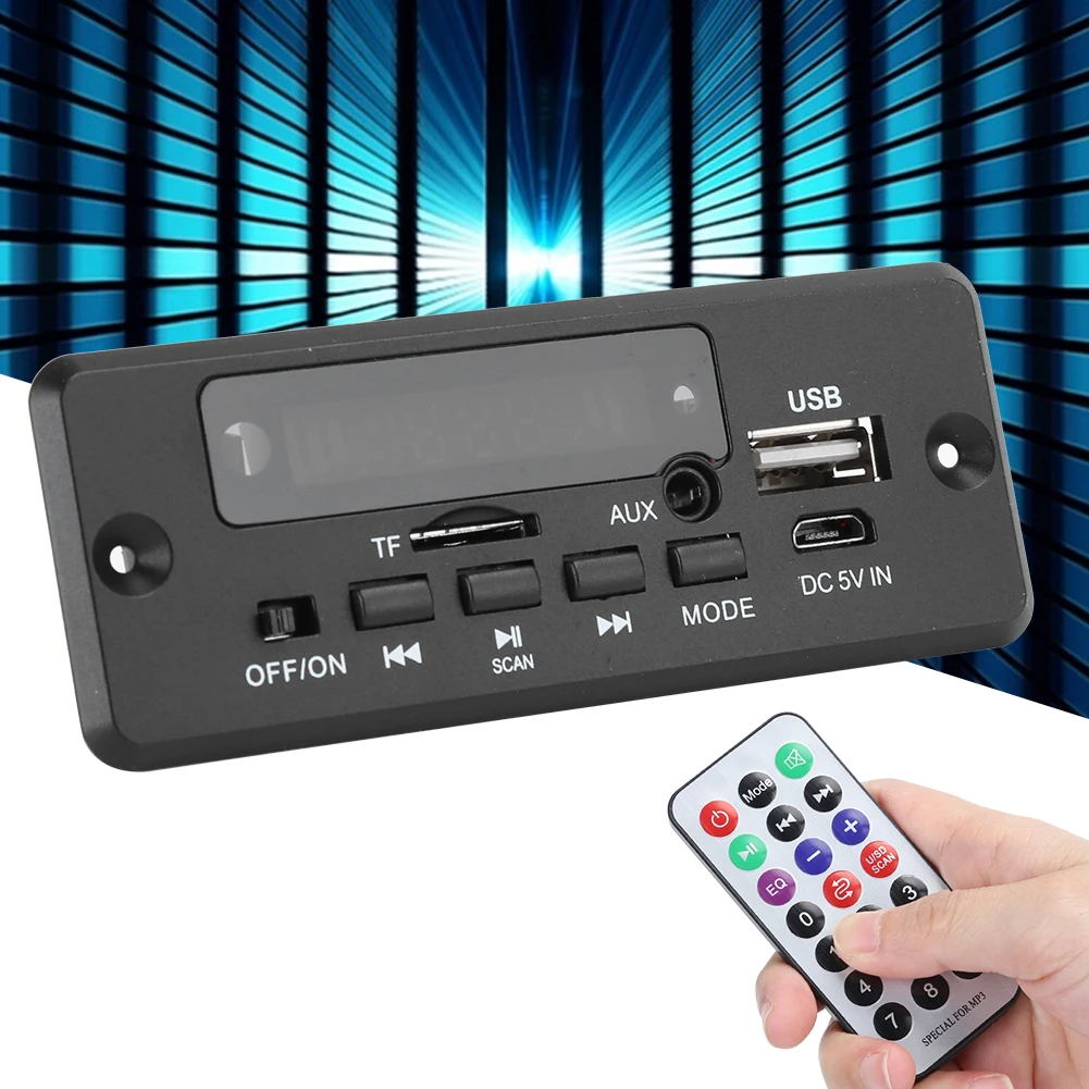 Digital Amplifier MP3 Decoder Board Bluetooth 5.0 FM Support Microphone Car MP3 Player with Remote Controller 2x3W Black Supplie