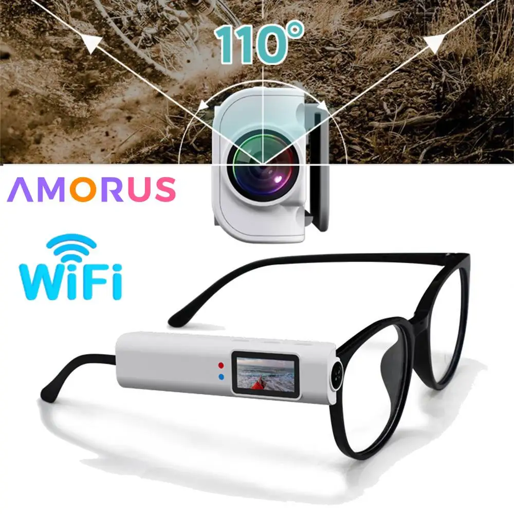 Mini FPV Eyeglasses 2.7K Mini FPV Eyeglasses Video Shooting Micro-camera HD WiFi Intelligent Headset Glasses Video&Sound Recording WiFi APP Control