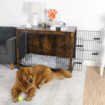 Spacious Dog Cage Furniture End Table Pet Kennel Crate Indoor Wooden Furniture Brown Medium and Large Animal Cage 2