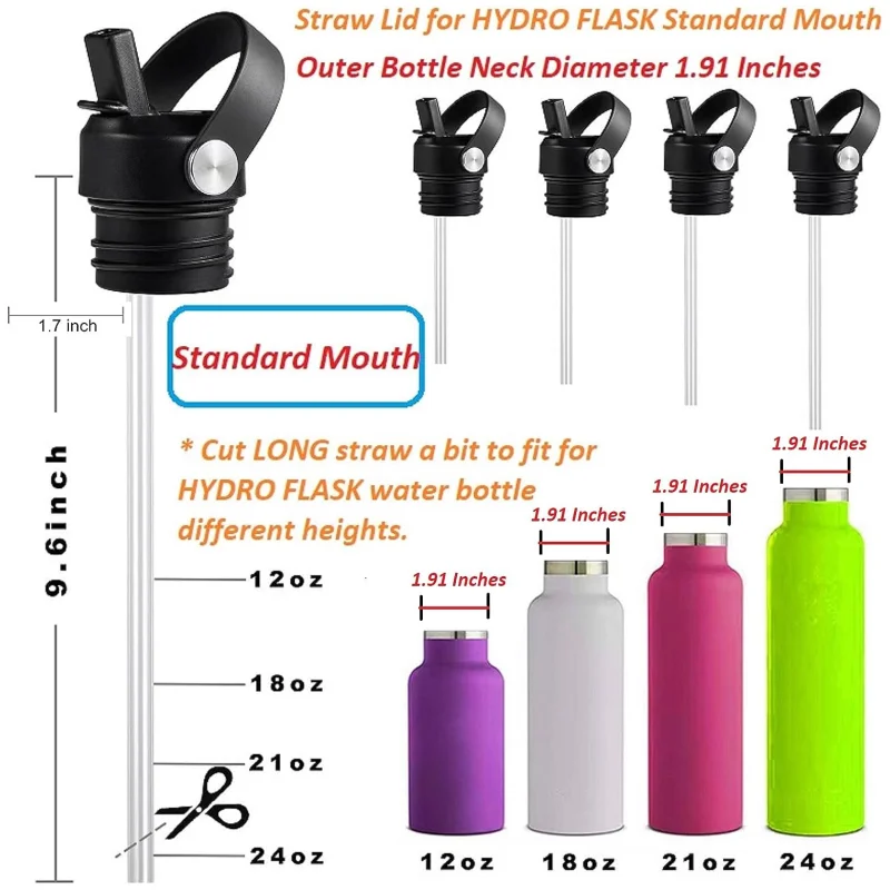 Straw Lid for Hydroflask Lid with Straw for Hydro Flask 18 21 24 oz Standard Mouth Replacement Sport Water Bottle Cap W/ Handle