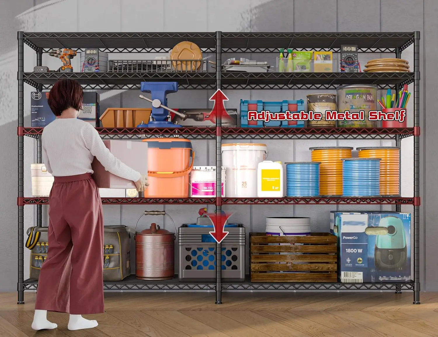 Wide Storage Shelves 70.9" H Wire Shelving Unit Load 1600 LBS 5 Tier Metal Shelving for Storage Rack Heavy Duty M 6