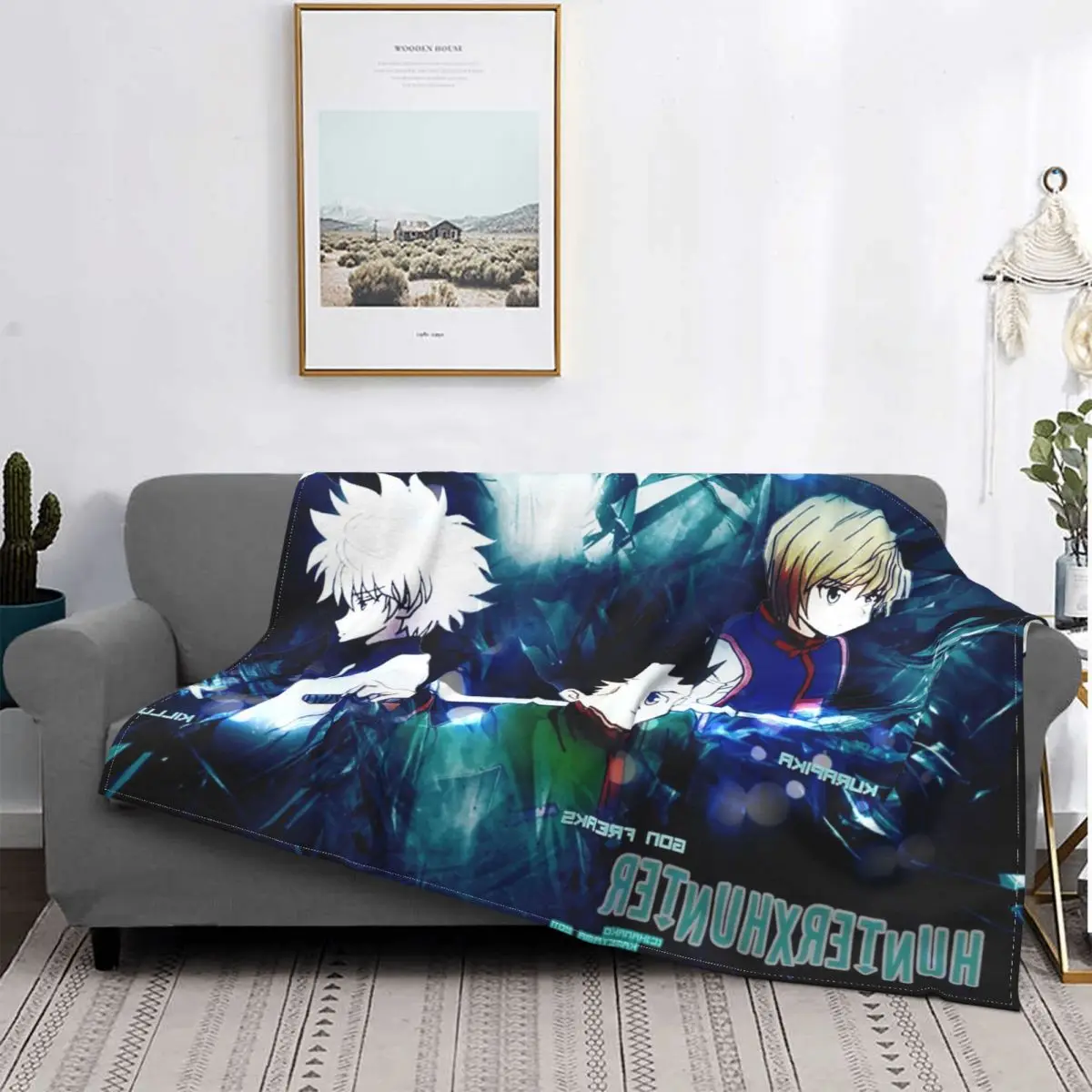 

Hunter X Hunter EX-am Flannel Throw Blanket japan anime movie vintage Blankets for Bed Outdoor Super Soft Bedroom Quilt