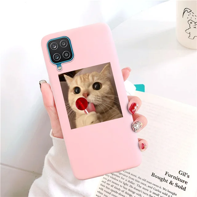 Candy Matte Soft TPU Case For Samsung Galaxy A12 Shockproof Silicone Back Cover For SamsungA12 A 12 SM-A125F Cases Red Cat Funda 009U129