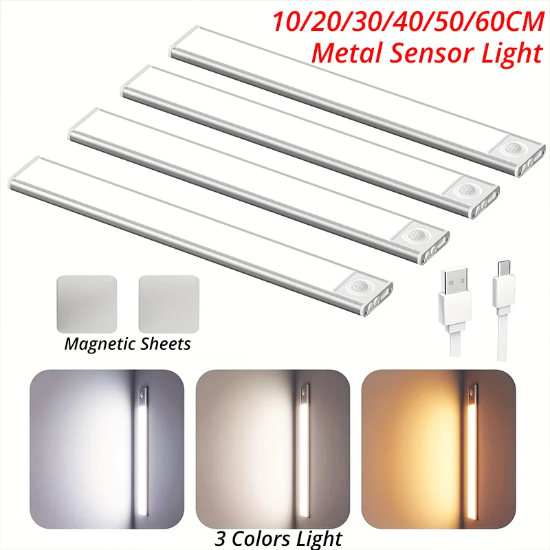 10-60 ซม.Motion Sensor ภายใต้ตู้ไฟไร้สาย USB ชาร์จ Night Light 3 สีในร่มตู้เสื้อผ้าโคมไฟห้องนอน 1