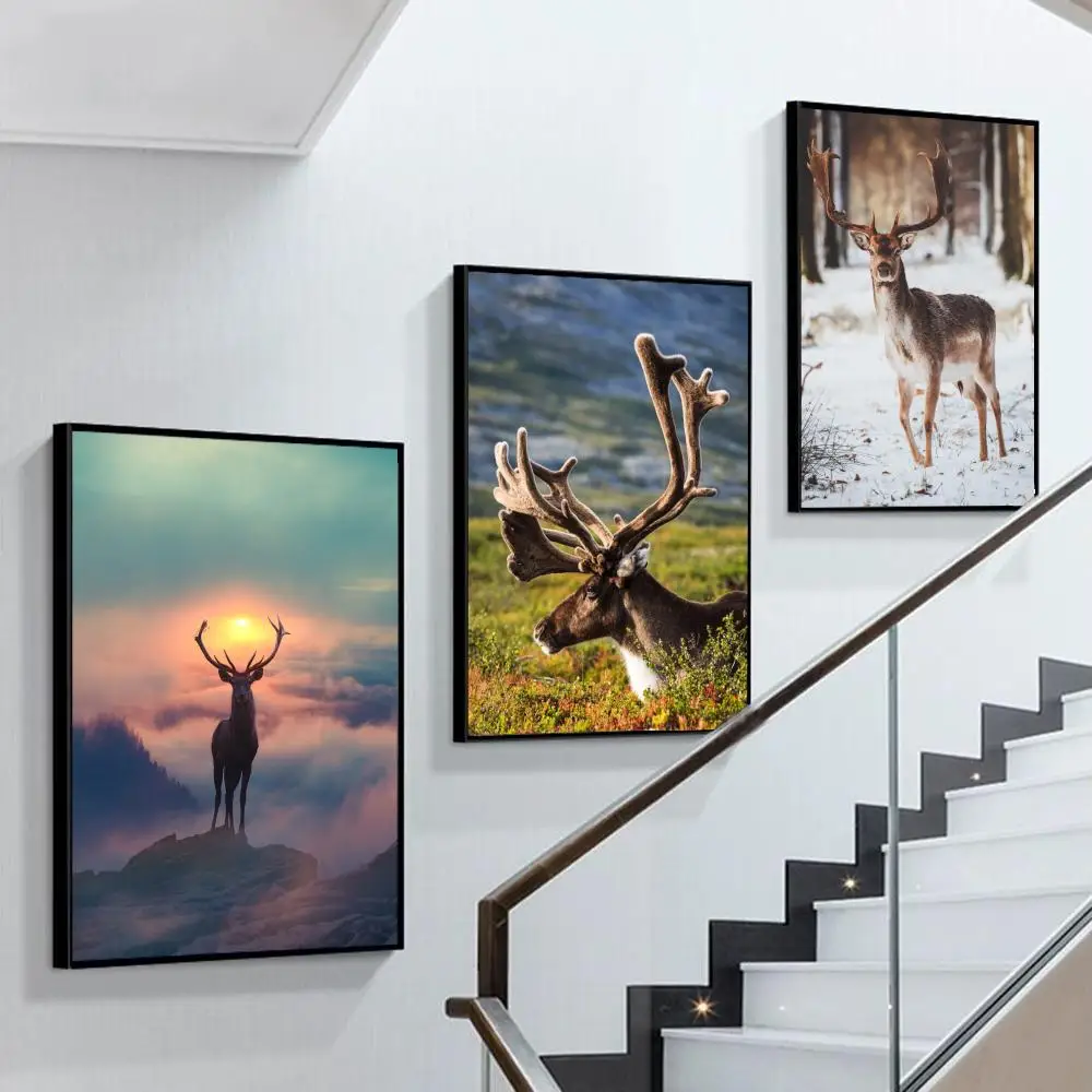 

Christmas reindeer Poster Self-adhesive Art Poster Retro Kraft Paper Sticker DIY Room Bar Cafe Vintage Decorative Painting