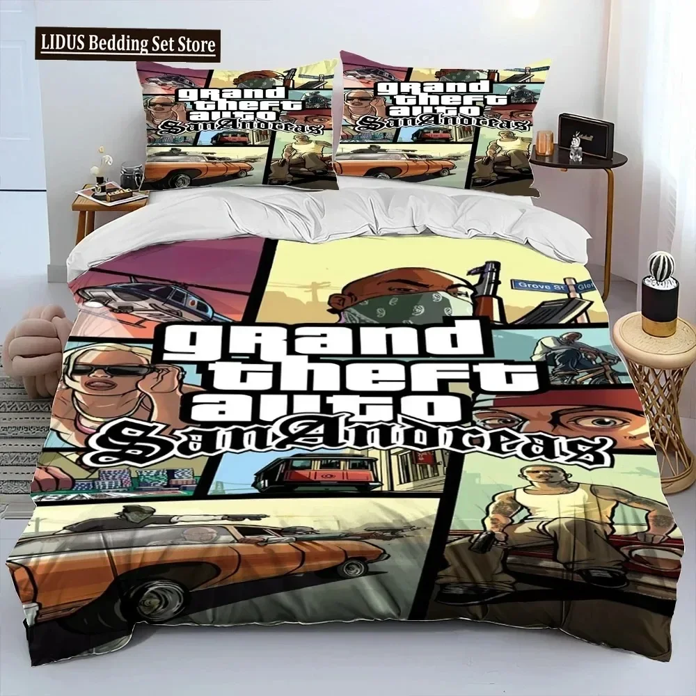 Grand Theft Auto GTA Gamer Comforter Bedding Set,Fashion Polyester Duvet Cover Bed Set Pillowcase, King Queen Size Quilt Cover 5