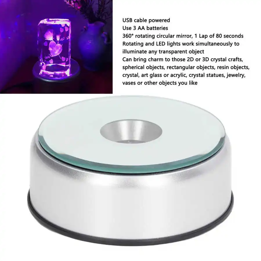 Rotating Light Display Base 360 Degree Rotating Display Stand USB Charging for Resin Objects Cups Crystals