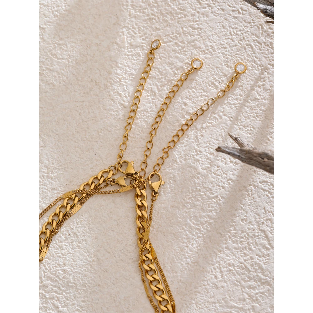 Yhpup Stainless Steel Layered Cuban Chain Pendant Necklace