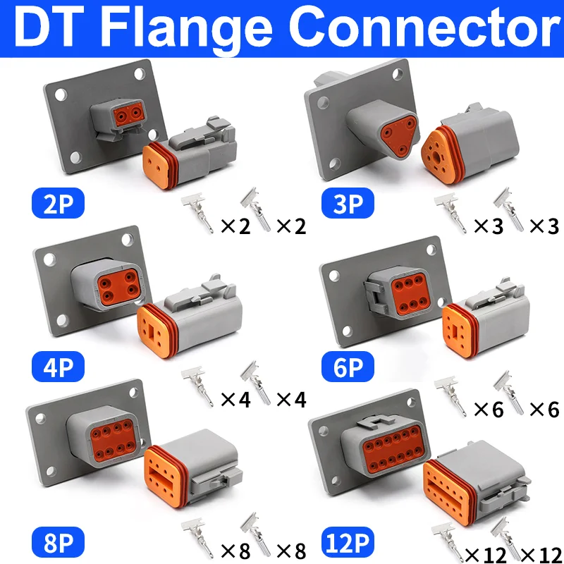 DT 수 암 커넥터 DT04-6P-L012 방수 플러그인, 고정 플랜지 DT04-4P-L012 포함, 2 핀, 3 핀, 4 핀, 6 핀, 8/12 핀, 10 세트, 50/100 세트