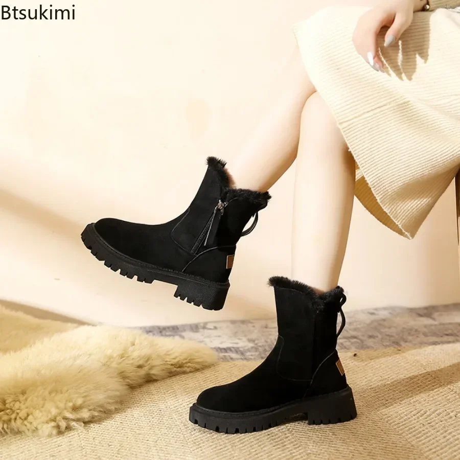 2024 Women's Warm Snow Boots Autumn Winter Warm Fashion Platform Ankle Boots Non-slip Short Plush Flats Suede Shoes Mujer 35-42