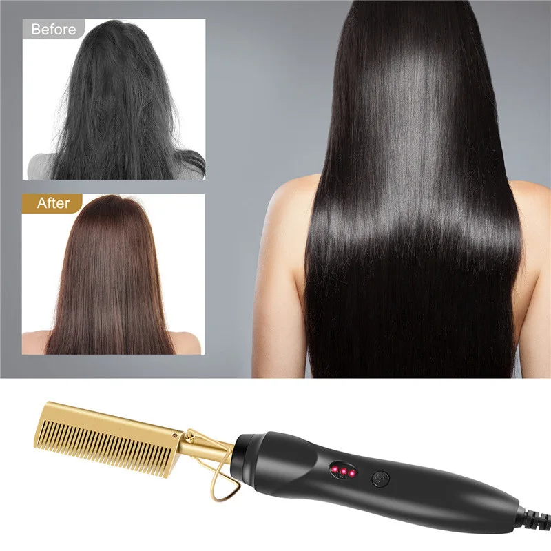 Professional Hair Straightener Flat Iron Hot Heating Comb Straightener Hair Smoothing Brush Corrugation Curling Iron Styler 2