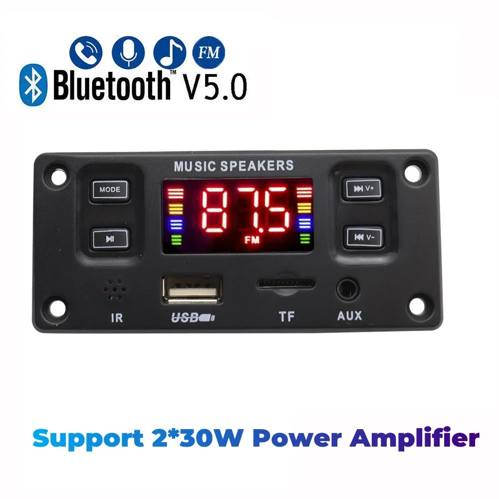DC 12V 2*30W 60W Amplifier MP3 Decoder Board Bluetooth 5.0 Music Player USB Module FM AUX Radio Recording Handsfree Call headphone amplifier audio decoder board bluetooth mp3 decoder audio mp3 player