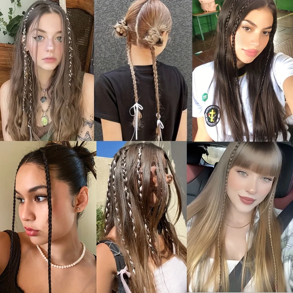 LUPU Synthetic Box Braid Ponytail Extensions With BB Clip Y2K Lightweight Hair Piece For Party Christmas New Year For Women Girl