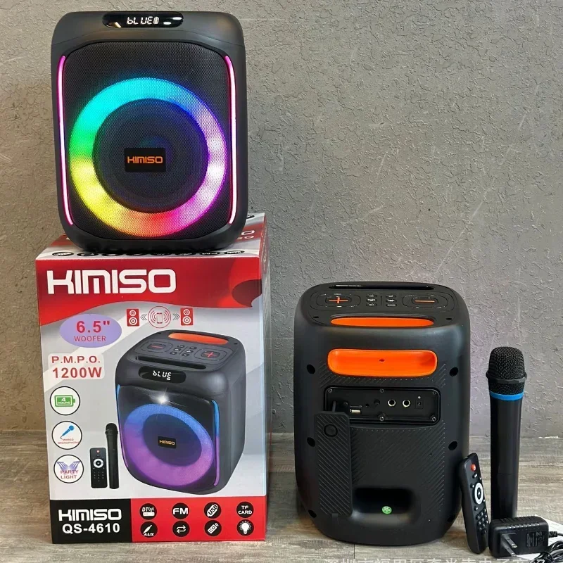 KIMISO QS-4610 P.M.P.O 강력한 야외 패션, RGB 픽업 리듬 라이트, 블루투스 스피커, 캠핑 파티 박스, 1200W