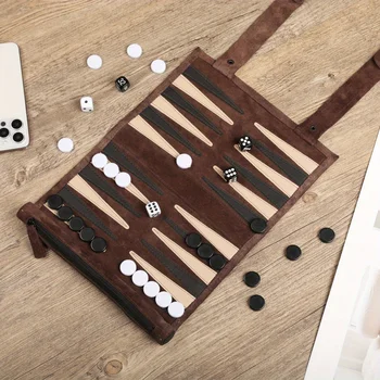 Set da viaggio portatile con borsa portaoggetti per backgammon con tavola pieghevole leggera