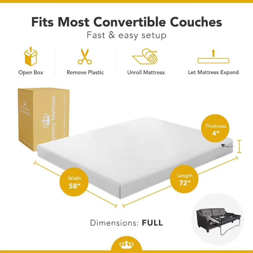 Sofa Bed Mattress Full Size 4-inch Cold Gel Memory Foam Mattress for Folding Sofas and Sofa Beds,72"L X 53"W X 4"Th 3